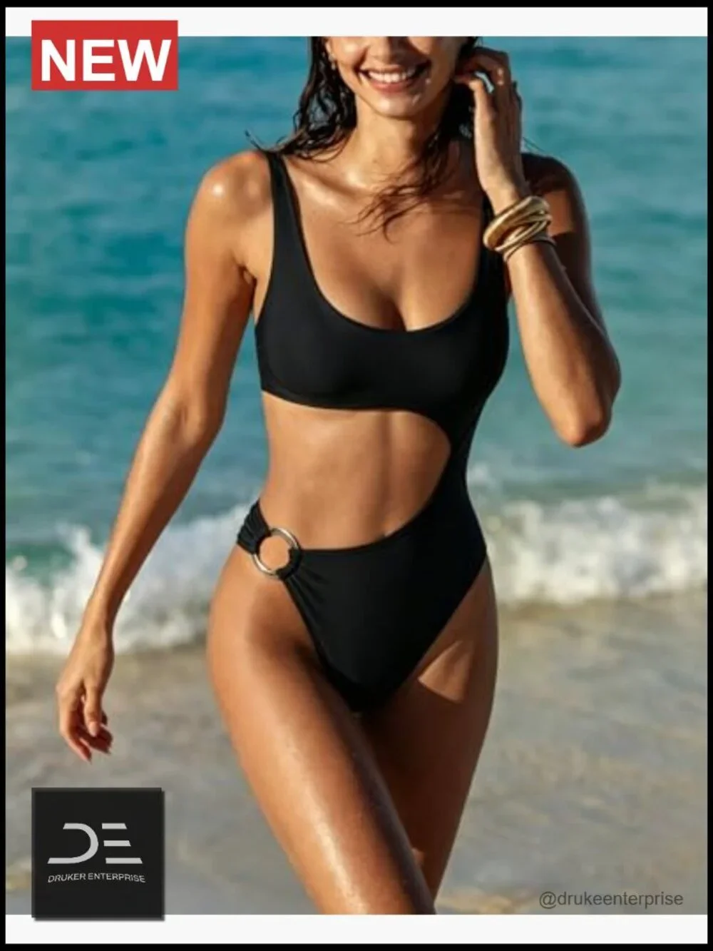 Tummy Control One Piece Swimsuit Cutout Backless Monokini Bathing Suit Side